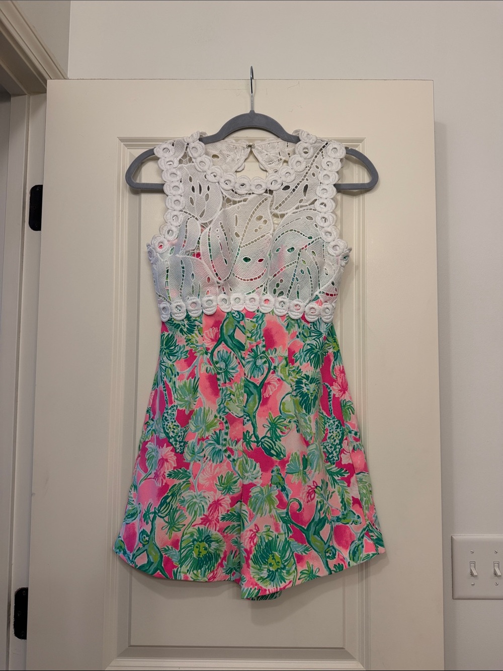 Lilly Pulitzer White Lace Top Pink & Green Floral Dress
